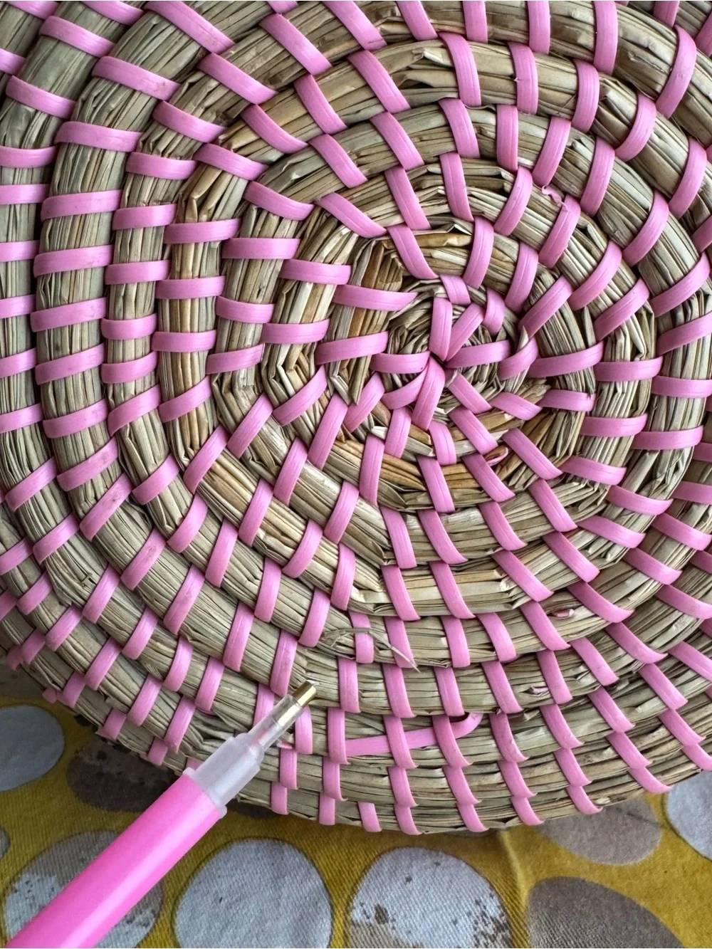 Large wicker coiled strawberry basket with lid